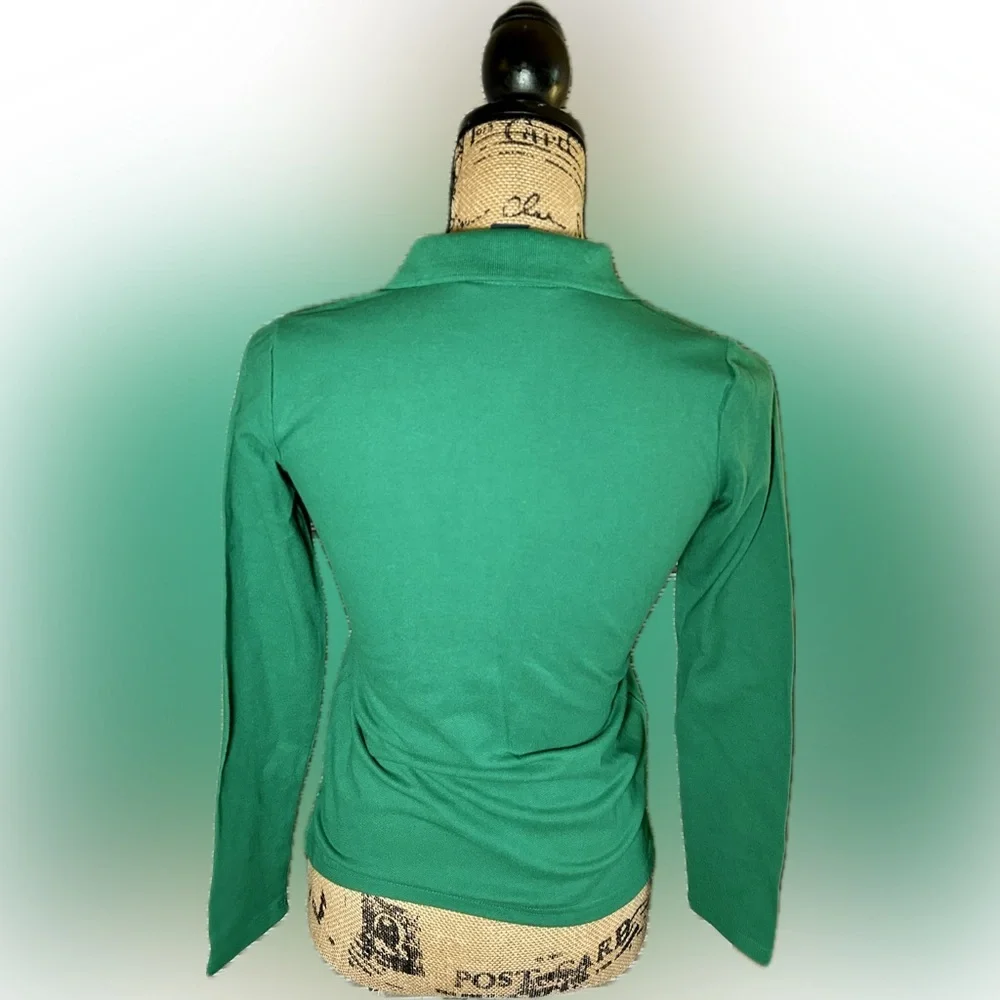 Ralph Lauren Beaded Big Pony Blue Label Green Long Sleeve Polo Girls L 12/14